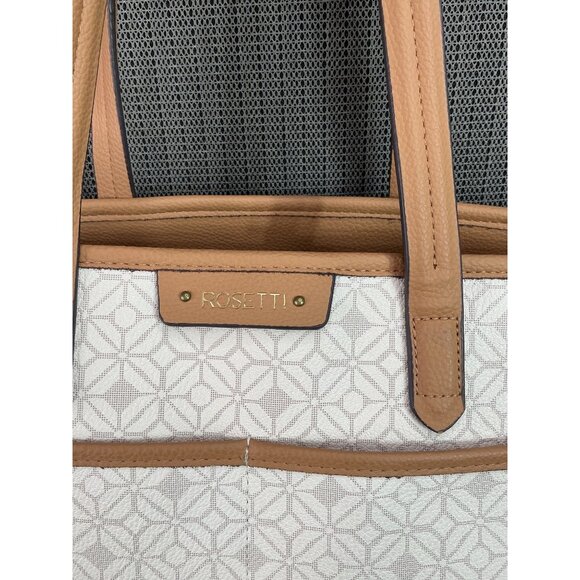 Rosetti Beige & Tan Tote Bag With Geometric Pattern & Matching Pouch - Picture 6 of 13